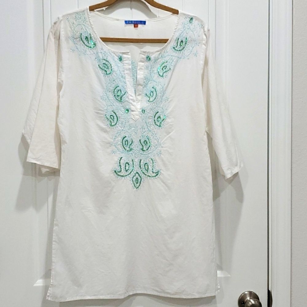 Le Soleil beaded cotton cover up, size small